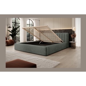 Lit coffre CERVIN – Velours doux Sauge Nocturne – 180x200 cm – Sommier relevable – Design élégant 