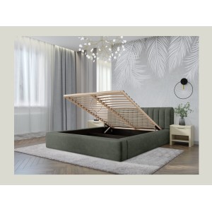 Lit coffre CERVIN – Velours doux Sauge Nocturne – 180x200 cm – Sommier relevable – Design élégant 