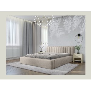 Lit coffre CERVIN – Velours doux Lin naturel – 160x200 cm – Sommier relevable – Design élégant 