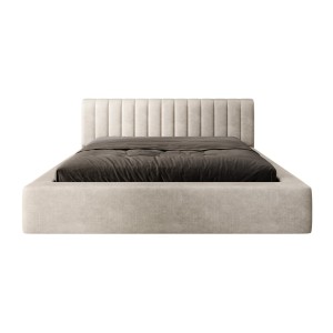 Lit coffre CERVIN – Velours doux Lin naturel – 180x200 cm – Sommier relevable – Design élégant 