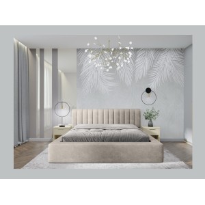 Lit coffre CERVIN – Velours doux Lin naturel – 180x200 cm – Sommier relevable – Design élégant