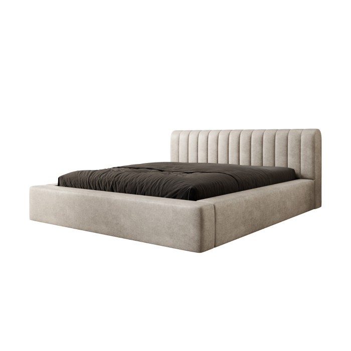 Lit coffre CERVIN – Velours doux Lin naturel – 180x200 cm – Sommier relevable – Design élégant 