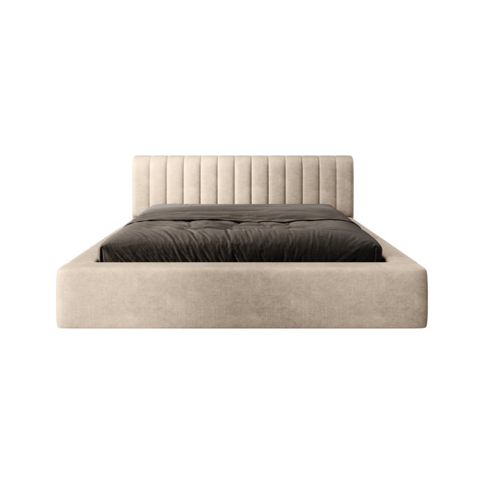Lit coffre CERVIN – Velours doux Nude Sablé – 140x200 cm – Sommier relevable – Design élégant 
