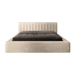 Lit coffre CERVIN – Velours doux Nude Sablé – 140x200 cm – Sommier relevable – Design élégant 
