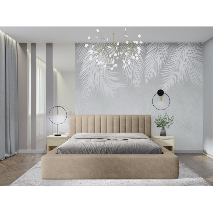 Lit coffre CERVIN – Velours doux Nude Sablé – 140x200 cm – Sommier relevable – Design élégant
