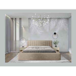 Lit coffre CERVIN – Velours doux Nude Sablé – 160x200 cm – Sommier relevable – Design élégant