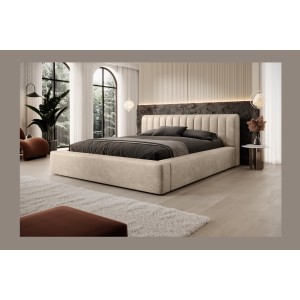Lit coffre CERVIN – Velours doux Nude Sablé – 160x200 cm – Sommier relevable – Design élégant 