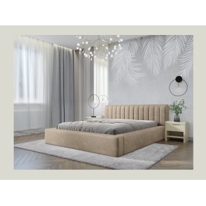 Lit coffre CERVIN – Velours doux Nude Sablé – 160x200 cm – Sommier relevable – Design élégant 