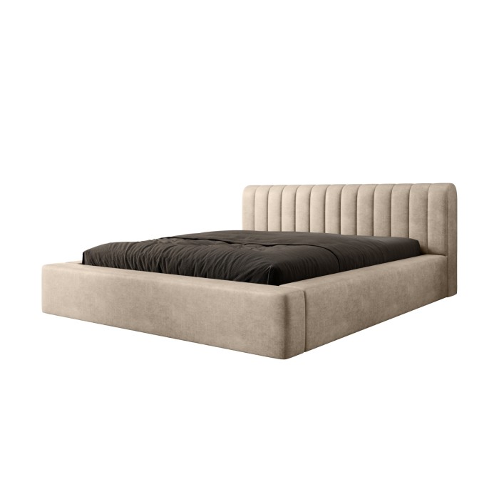 Lit coffre CERVIN – Velours doux Nude Sablé – 180x200 cm – Sommier relevable – Design élégant 