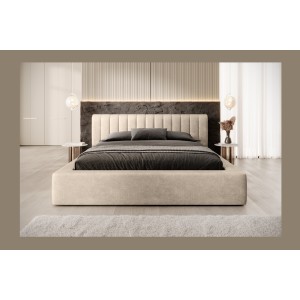 Lit coffre CERVIN – Velours doux Nude Sablé – 180x200 cm – Sommier relevable – Design élégant 