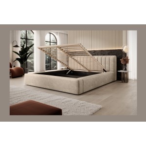 Lit coffre CERVIN – Velours doux Nude Sablé – 180x200 cm – Sommier relevable – Design élégant 
