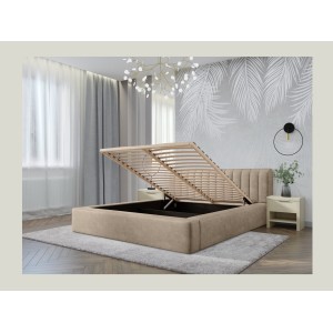 Lit coffre CERVIN – Velours doux Nude Sablé – 180x200 cm – Sommier relevable – Design élégant 