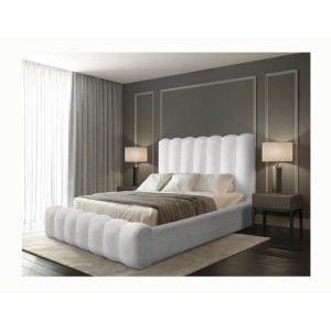 Lit coffre BADJA EUPHORIA – Tissu bouclé Perle de lin – 140x200 cm – Sommier relevable – Design haut de gamme 