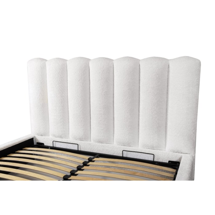 Lit coffre BADJA EUPHORIA – Tissu bouclé Perle de lin – 140x200 cm – Sommier relevable – Design haut de gamme 