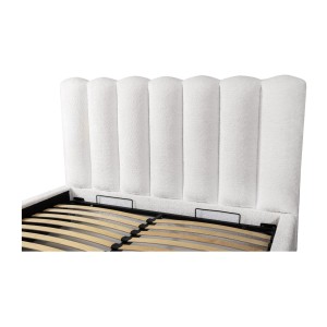 Lit coffre BADJA EUPHORIA – Tissu bouclé Perle de lin – 140x200 cm – Sommier relevable – Design haut de gamme 