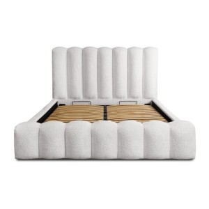 Lit coffre BADJA EUPHORIA – Tissu bouclé Perle de lin – 160x200 cm – Sommier relevable – Design haut de gamme 