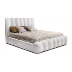 Lit coffre BADJA EUPHORIA – Tissu bouclé Perle de lin – 160x200 cm – Sommier relevable – Design haut de gamme 