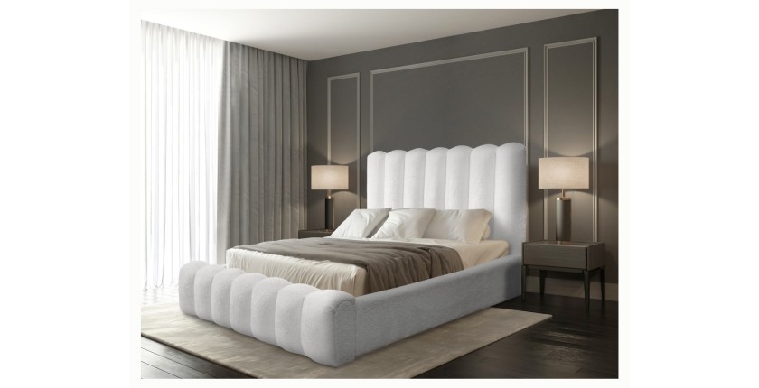 Lit coffre BADJA EUPHORIA – Tissu bouclé Perle de lin – 180x200 cm – Sommier relevable – Design haut de gamme 