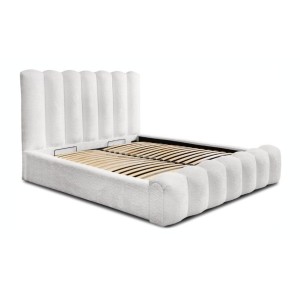 Lit coffre BADJA EUPHORIA – Tissu bouclé Perle de lin – 180x200 cm – Sommier relevable – Design haut de gamme 