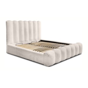 Lit coffre BADJA EUPHORIA – Tissu bouclé Ivoire rosé – 140x200 cm – Sommier relevable – Design haut de gamme 