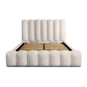 Lit coffre BADJA EUPHORIA – Tissu bouclé Ivoire rosé – 140x200 cm – Sommier relevable – Design haut de gamme 