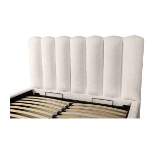 Lit coffre BADJA EUPHORIA – Tissu bouclé Ivoire rosé – 160x200 cm – Sommier relevable – Design haut de gamme 