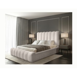 Lit coffre BADJA EUPHORIA – Tissu bouclé Ivoire rosé – 180x200 cm – Sommier relevable – Design haut de gamme