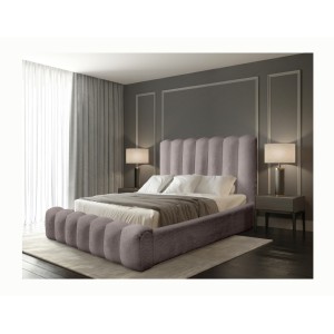 Lit coffre BADJA EUPHORIA – Tissu bouclé Taupe cendré – 140x200 cm – Sommier relevable – Design haut de gamme