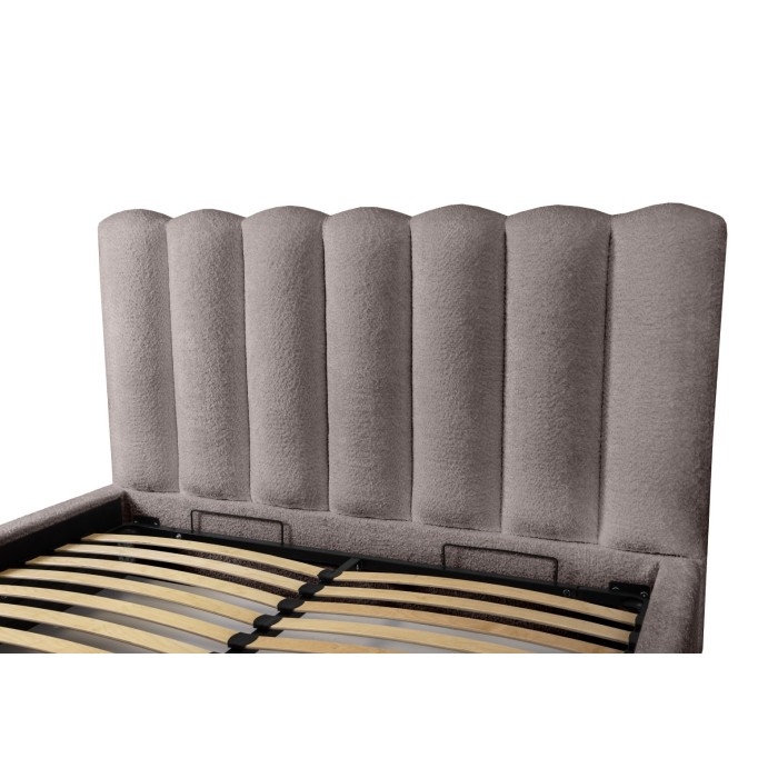 Lit coffre BADJA EUPHORIA – Tissu bouclé Taupe cendré – 140x200 cm – Sommier relevable – Design haut de gamme 