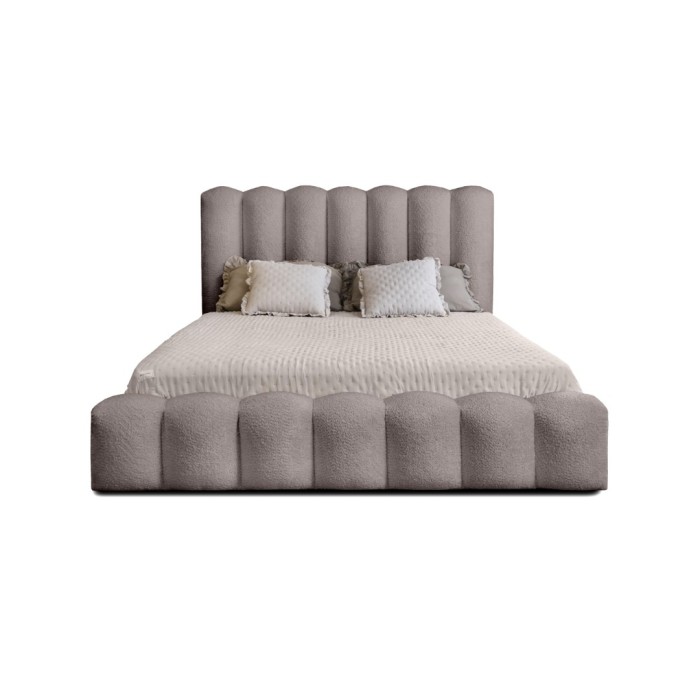 Lit coffre BADJA EUPHORIA – Tissu bouclé Taupe cendré – 140x200 cm – Sommier relevable – Design haut de gamme 