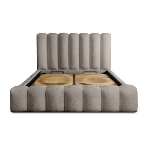 Lit coffre BADJA EUPHORIA – Tissu bouclé Taupe cendré – 160x200 cm – Sommier relevable – Design haut de gamme 