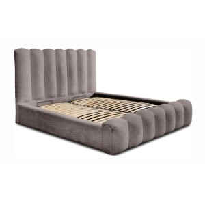 Lit coffre BADJA EUPHORIA – Tissu bouclé Taupe cendré – 160x200 cm – Sommier relevable – Design haut de gamme 