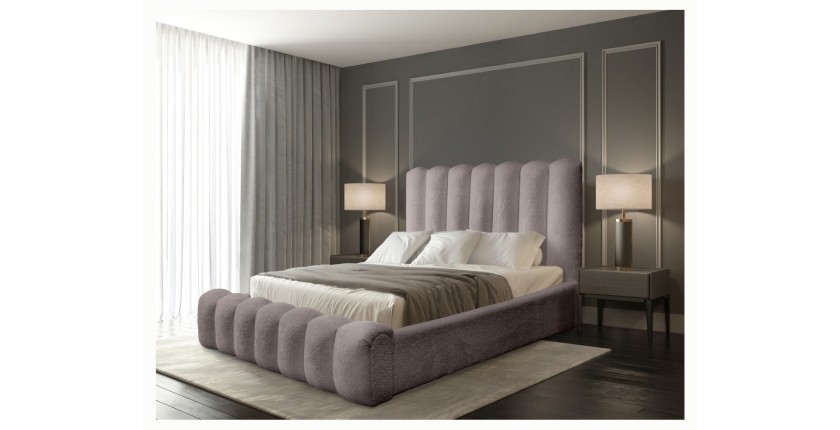 Lit coffre BADJA EUPHORIA – Tissu bouclé Taupe cendré – 180x200 cm – Sommier relevable – Design haut de gamme