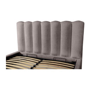 Lit coffre BADJA EUPHORIA – Tissu bouclé Taupe cendré – 180x200 cm – Sommier relevable – Design haut de gamme 