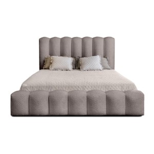 Lit coffre BADJA EUPHORIA – Tissu bouclé Taupe cendré – 180x200 cm – Sommier relevable – Design haut de gamme 