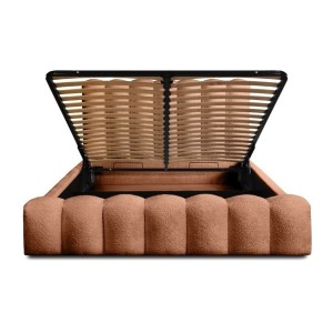 Lit coffre BADJA EUPHORIA – Tissu bouclé Terracota – 140x200 cm – Sommier relevable – Design haut de gamme 
