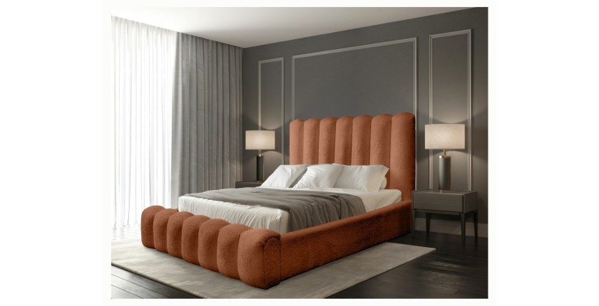 Lit coffre BADJA EUPHORIA – Tissu bouclé Terracota – 160x200 cm – Sommier relevable – Design haut de gamme