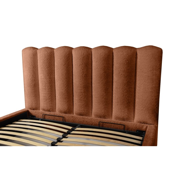 Lit coffre BADJA EUPHORIA – Tissu bouclé Terracota – 160x200 cm – Sommier relevable – Design haut de gamme 