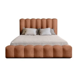 Lit coffre BADJA EUPHORIA – Tissu bouclé Terracota – 160x200 cm – Sommier relevable – Design haut de gamme 