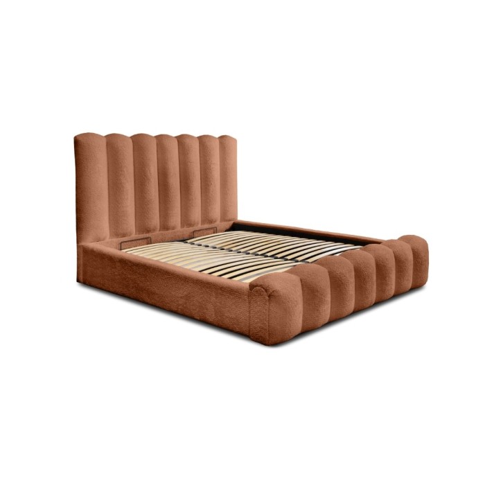 Lit coffre BADJA EUPHORIA – Tissu bouclé Terracota – 180x200 cm – Sommier relevable – Design haut de gamme 