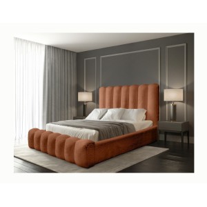 Lit coffre BADJA EUPHORIA – Tissu bouclé Terracota – 180x200 cm – Sommier relevable – Design haut de gamme