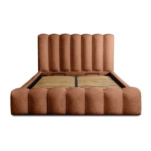 Lit coffre BADJA EUPHORIA – Tissu bouclé Terracota – 180x200 cm – Sommier relevable – Design haut de gamme 