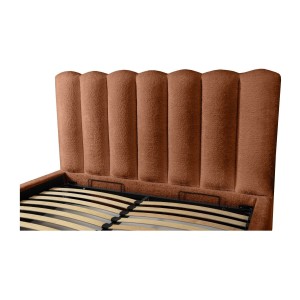 Lit coffre BADJA EUPHORIA – Tissu bouclé Terracota – 180x200 cm – Sommier relevable – Design haut de gamme 