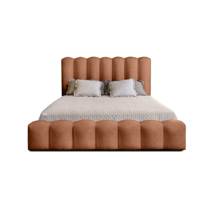 Lit coffre BADJA EUPHORIA – Tissu bouclé Terracota – 180x200 cm – Sommier relevable – Design haut de gamme 