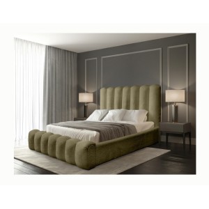 Lit coffre BADJA EUPHORIA – Tissu bouclé Sauge sèchée – 140x200 cm – Sommier relevable – Design haut de gamme