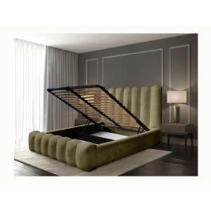 Lit coffre BADJA EUPHORIA – Tissu bouclé Sauge sèchée – 140x200 cm – Sommier relevable – Design haut de gamme 