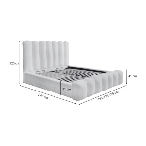 Lit coffre BADJA EUPHORIA – Tissu bouclé Sauge sèchée – 180x200 cm – Sommier relevable – Design haut de gamme 