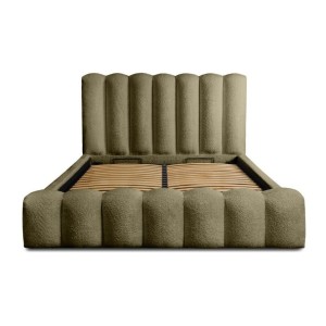 Lit coffre BADJA EUPHORIA – Tissu bouclé Sauge sèchée – 180x200 cm – Sommier relevable – Design haut de gamme 