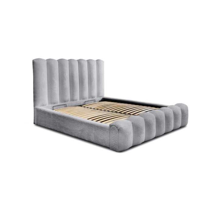 Lit coffre BADJA EUPHORIA – Tissu bouclé Perle d'aube – 140x200 cm – Sommier relevable – Design haut de gamme 