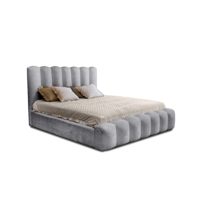 Lit coffre BADJA EUPHORIA – Tissu bouclé Perle d'aube – 140x200 cm – Sommier relevable – Design haut de gamme 